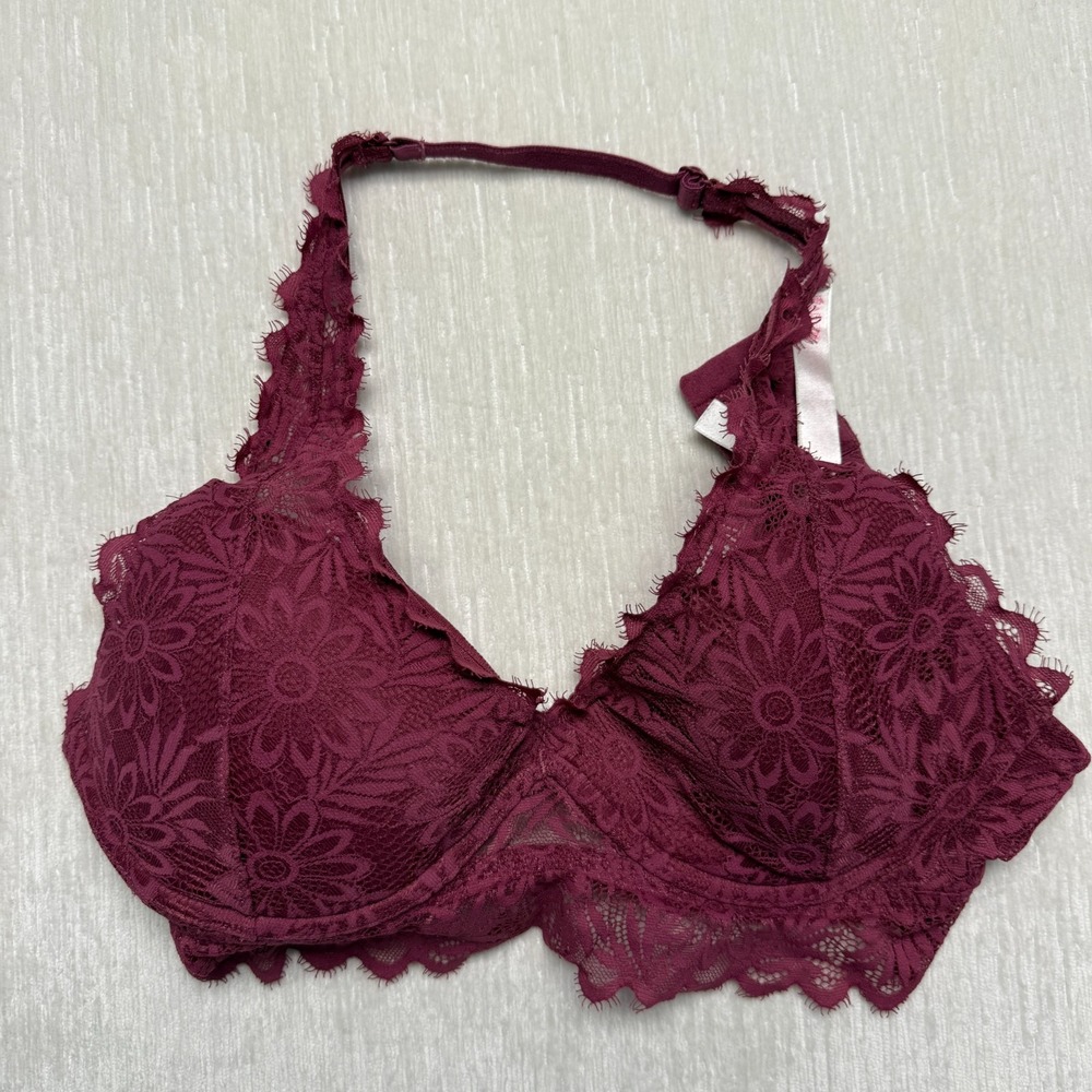 Victoria's Secret PINK Lightly Lined Lace Bralette Bra Women Medium Dark Berry
